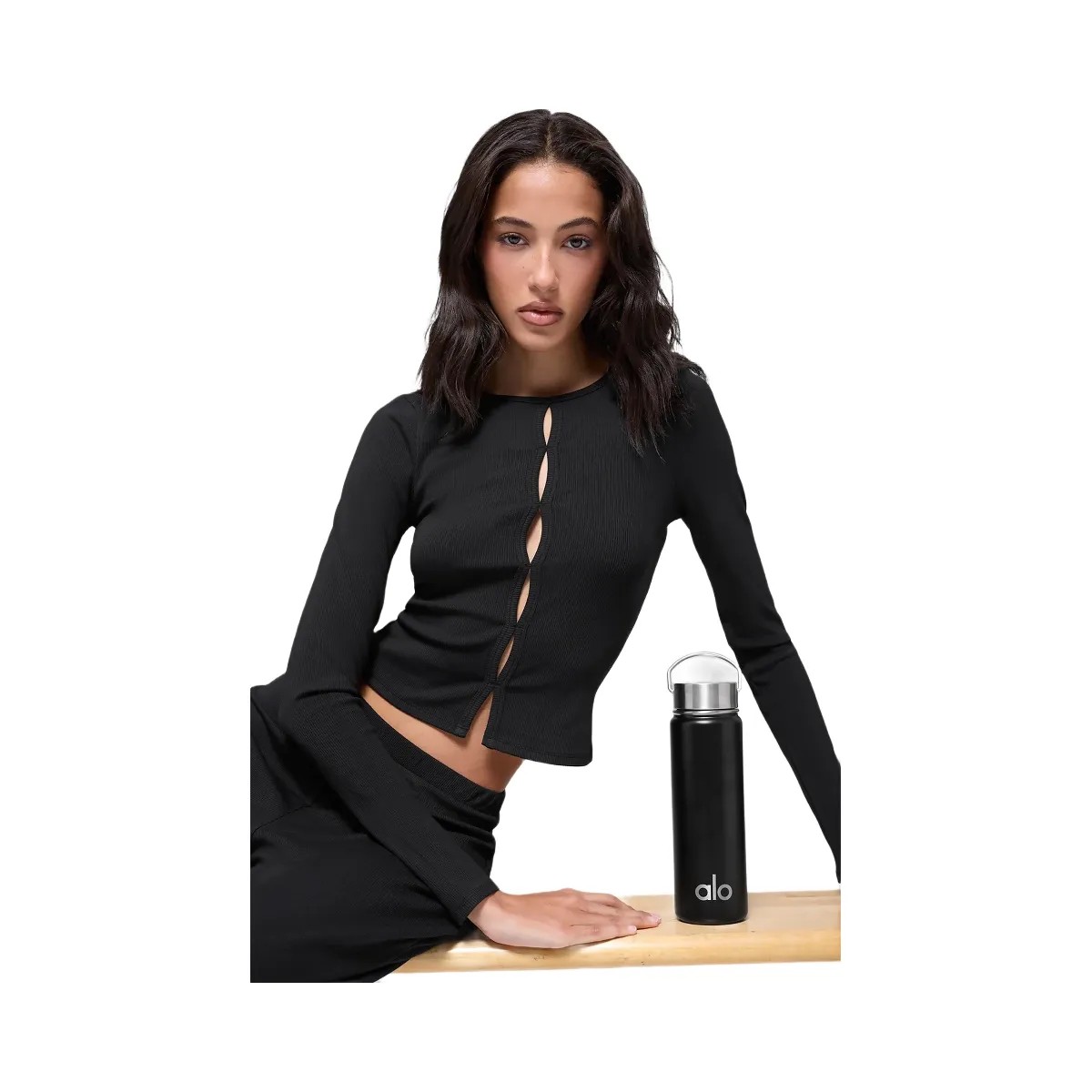 Alo Women's Dreamlight Long Sleeve Top - Black - HypeFly India View 3
