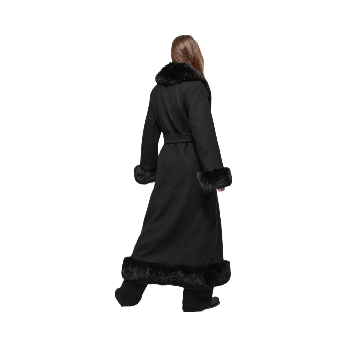 Alo Women's Faux Fur Trimmed Longline Coat - Black - HypeFly India View 3