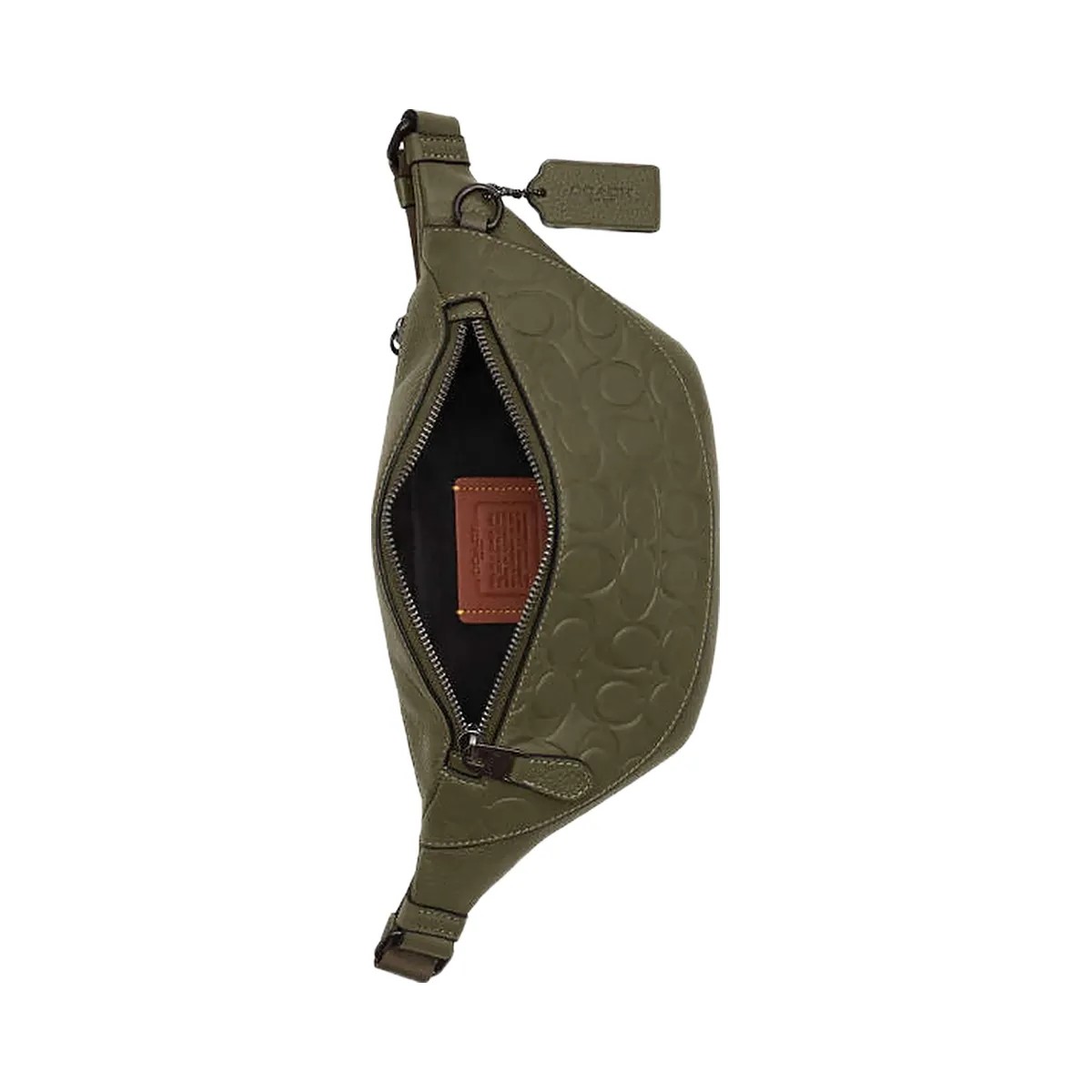 Coach Warren Mini Belt Bag In Signature Leather Black Copper-Olive Drab - HypeFly India View 4