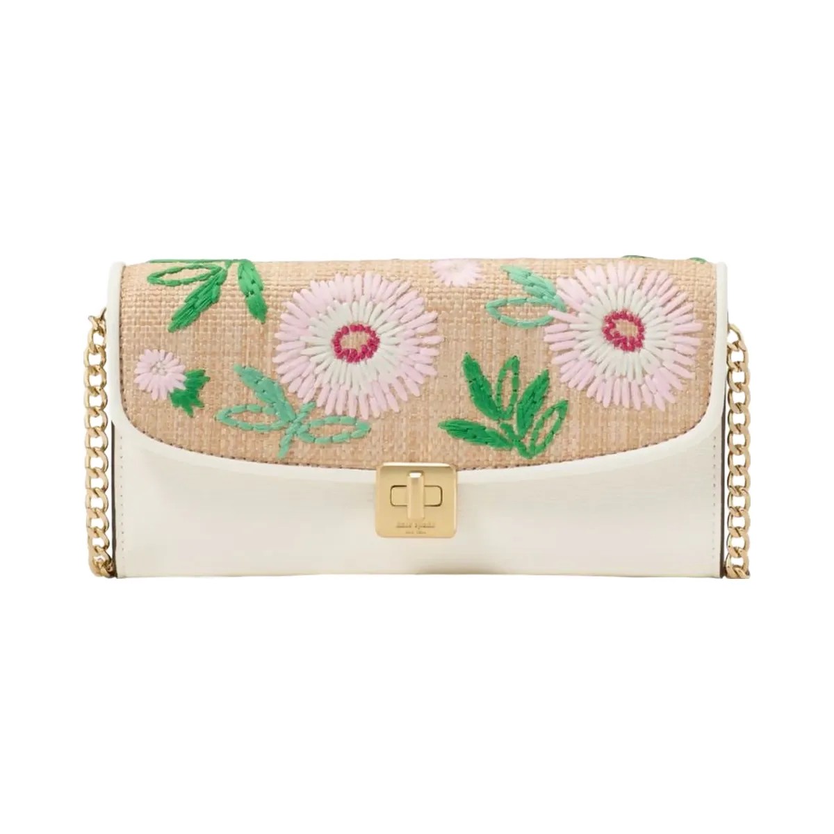 Kate Spade Phoebe Straw Turnlock Wallet on chain Natural Multi - HypeFly India View 1