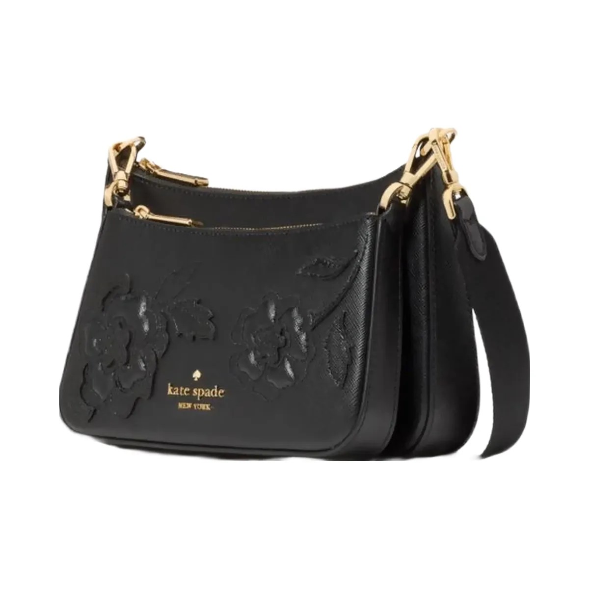 Kate Spade Duet Floral Applique Small Crossbody Black - HypeFly India View 3