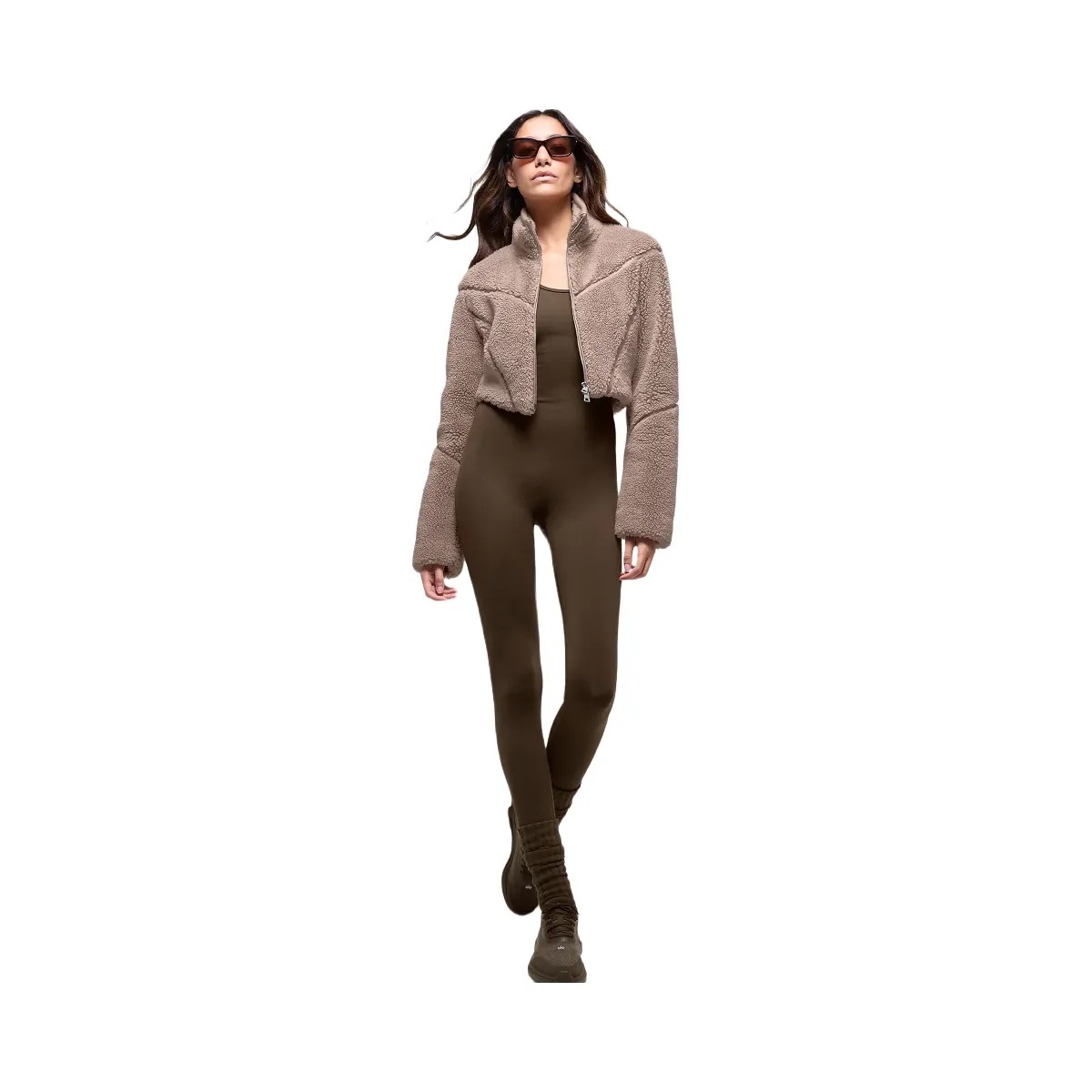 Alo Women's Sherpa Cropped Slope Side Jacket - Chai Latte - HypeFly India View 4