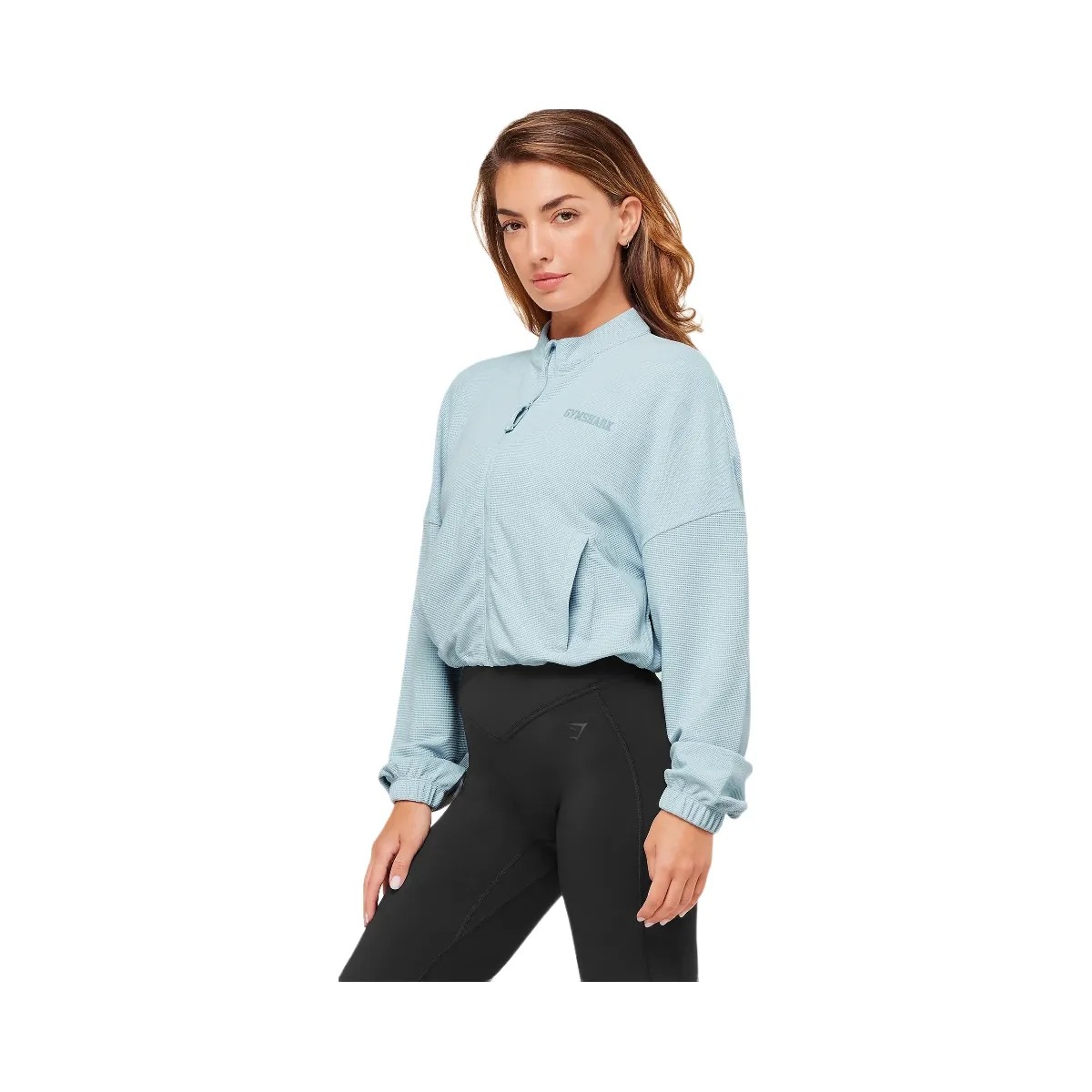 Gymshark Waffle Midi Zip Up Jacket - Smoke Blue - HypeFly India View 3