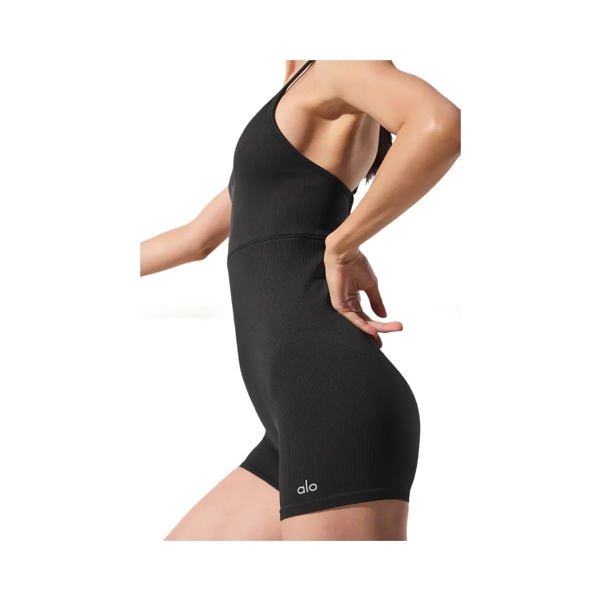 Alo Women's Seamless Ribbed Favorite Onesie - Black - HypeFly India View 3