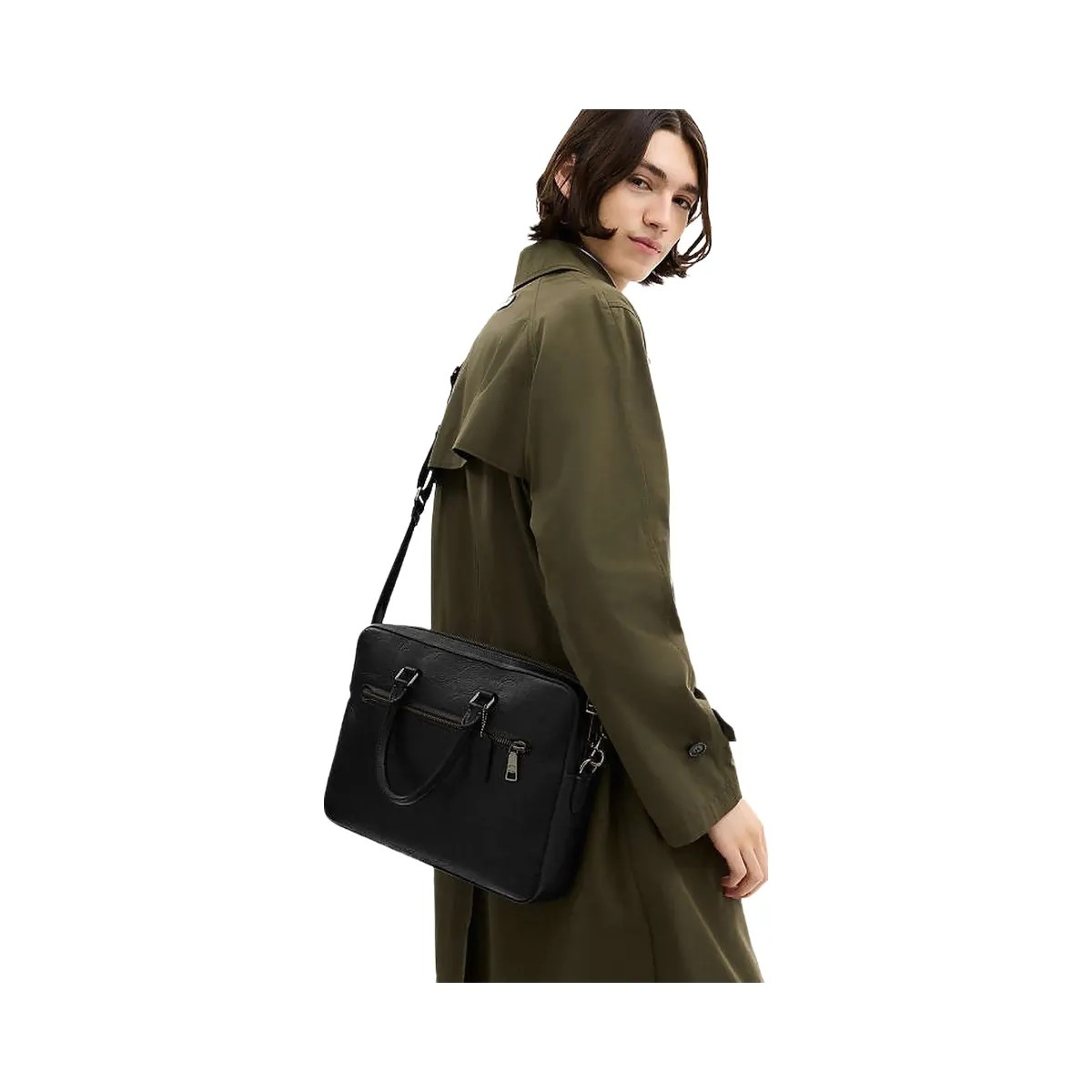 Coach Ethan Slim Brief In Signature Leather Pebbled Leather-Gunmetal-Black - HypeFly India View 2