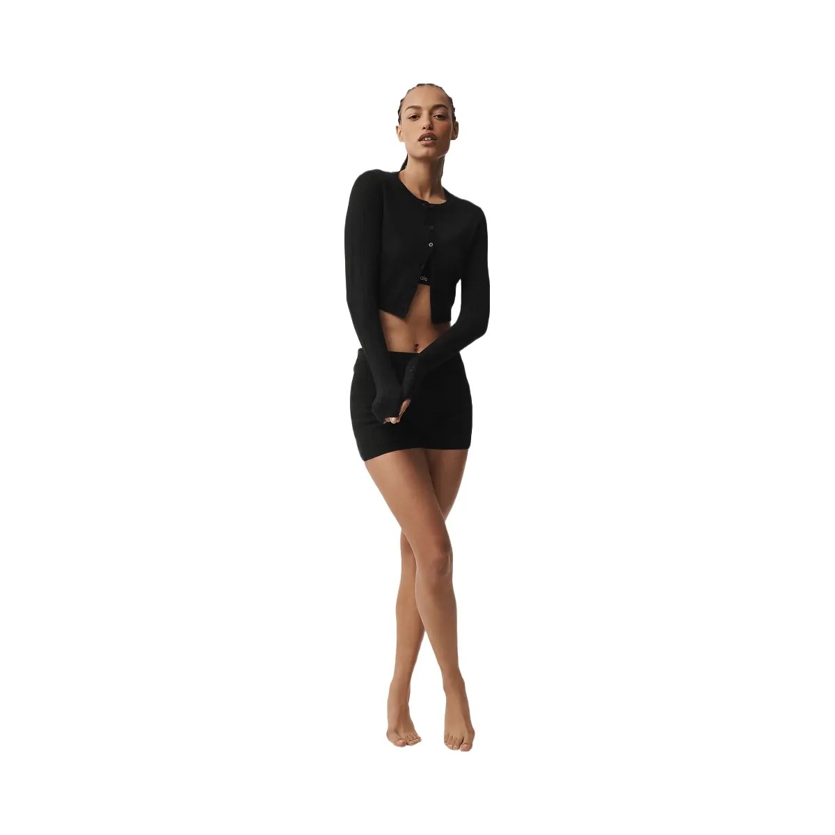 Alo Women's Pointelle Sweater Be Mine Cardigan - Black - HypeFly India View 1