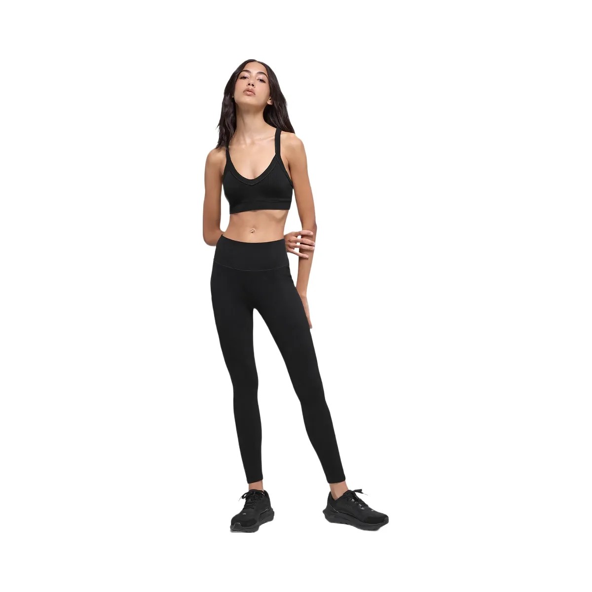 Alo Women's Seamless Two Tone Rib Bra - Black - HypeFly India View 5