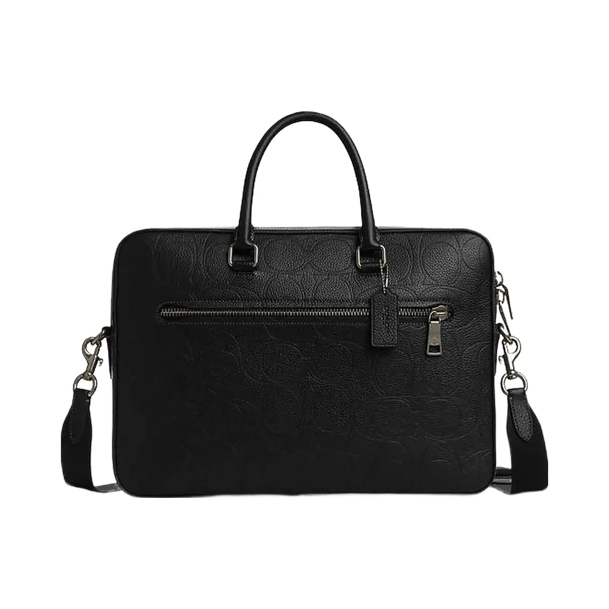 Coach Ethan Slim Brief In Signature Leather Pebbled Leather-Gunmetal-Black - HypeFly India View 1
