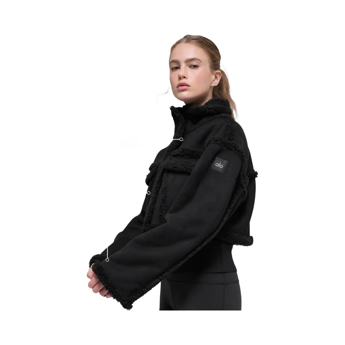 Alo Women's Faux Shearling Snowfall Cropped Jacket - Black - HypeFly India View 2