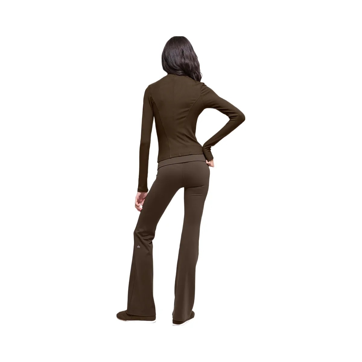 Alo Women's ALO Softsculpt Foldover Flare Legging - Espresso - HypeFly India View 4