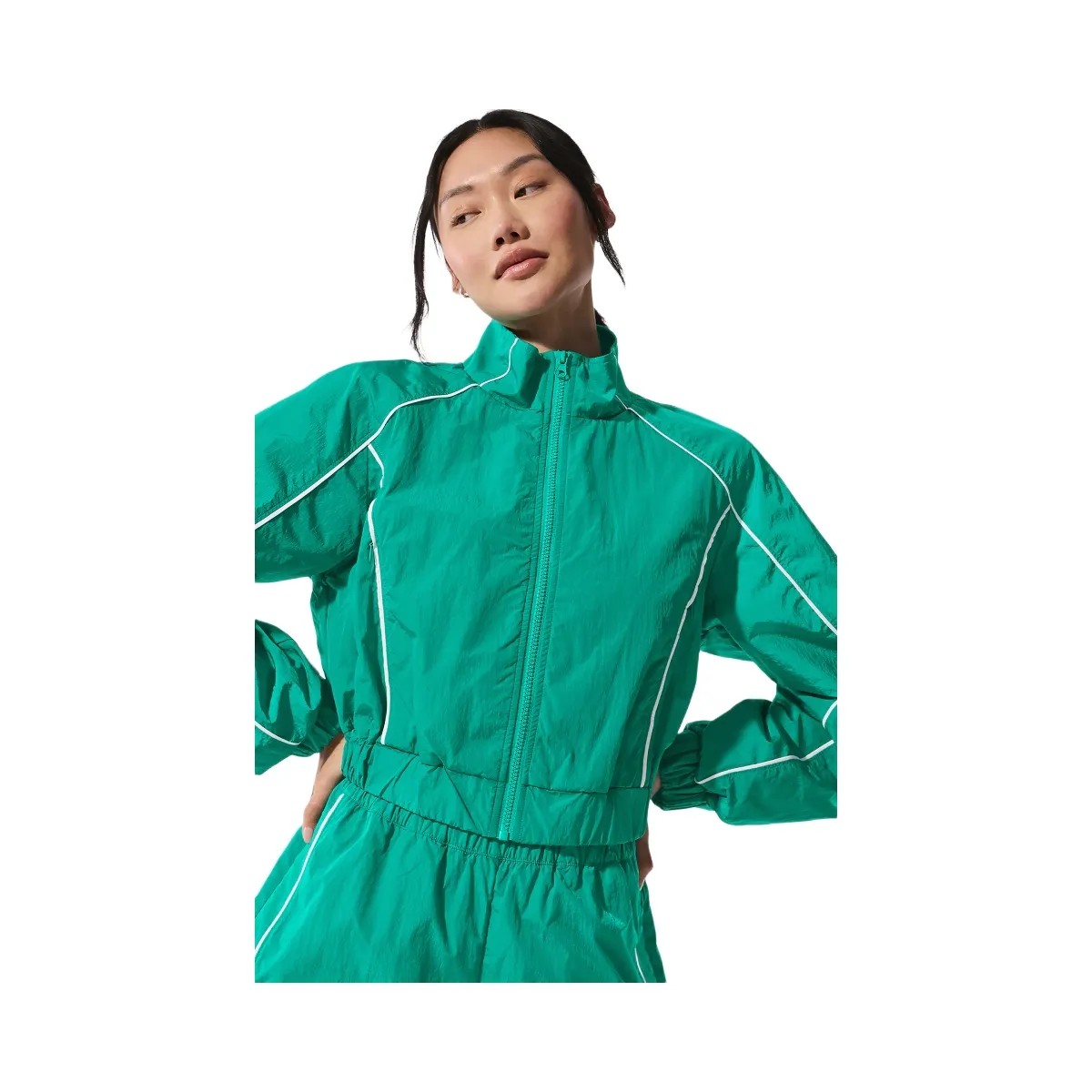 Alo Women's Motivate Full-Zip Track Jacket - Spruce Green/White - HypeFly India View 1