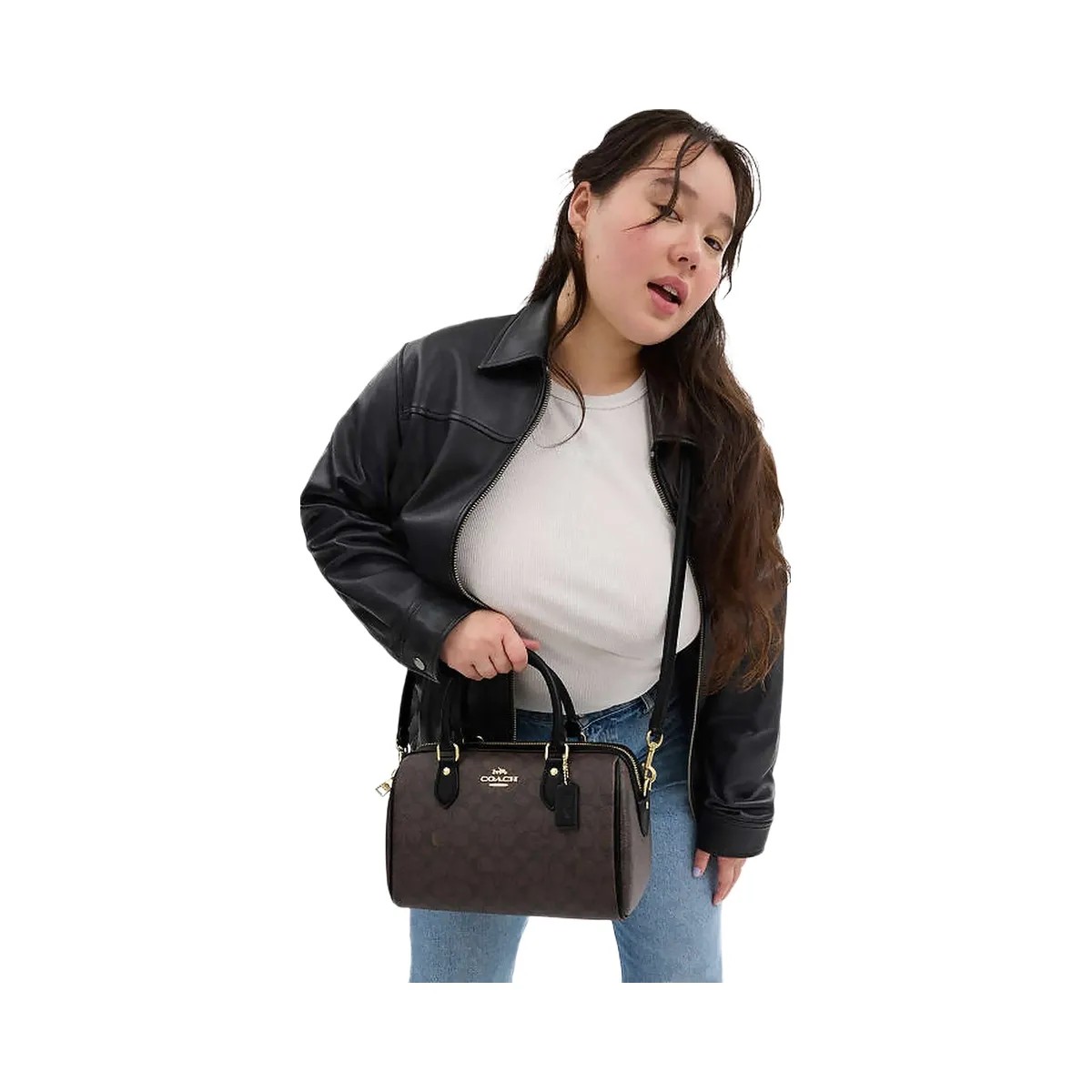 Coach Rowan Satchel Bag In Signature Canvas Signature Canvas-Gold-Walnut-Black - HypeFly India View 2