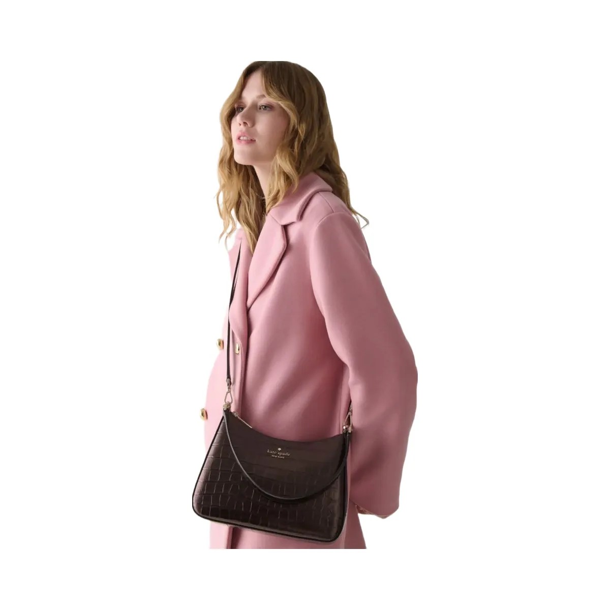 Kate Spade Margot Metallic Croc Embossed Convertible Shoulder Bag Hot Fudge - HypeFly India View 2