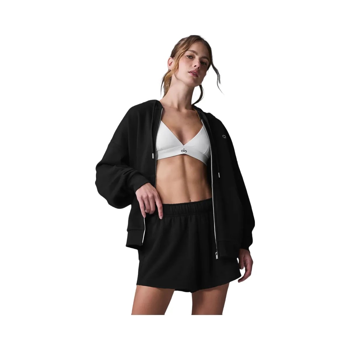 Alo Women's Accolade Full Zip Hoodie - Black - HypeFly India View 3