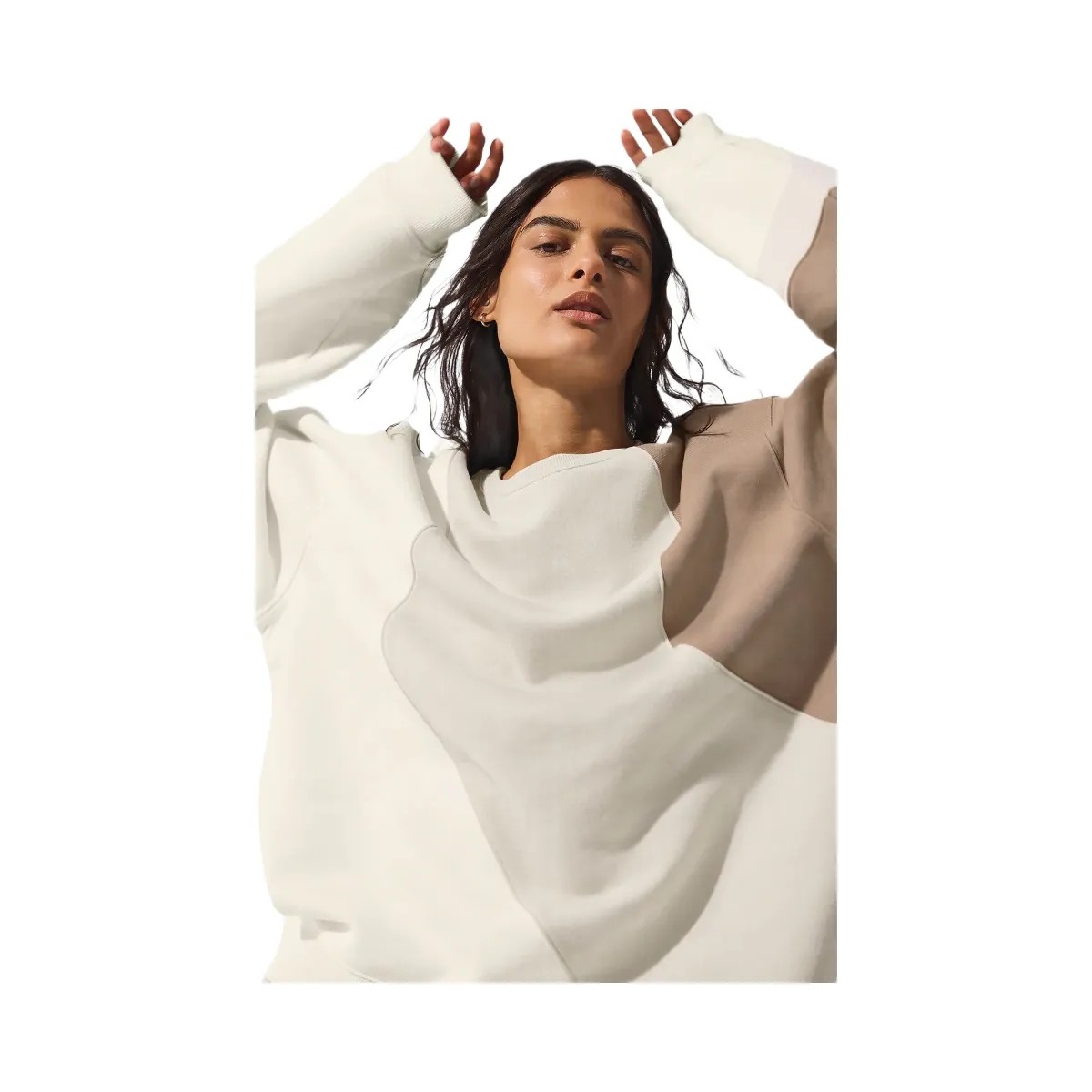 Alo Women's Make Waves Crew Neck Pullover - Ivory/Bone/Gravel - HypeFly India View 4