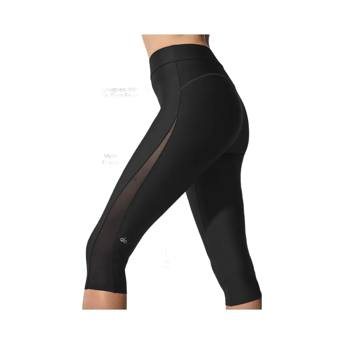 Alo Women's Airlift Mesh High-Waist Just Right Capri - Black - HypeFly India View 2