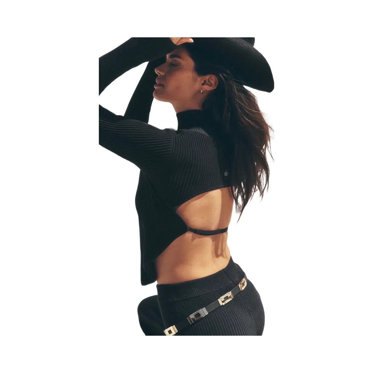 Alo Women's Denim Knit Backless Long Sleeve - Black/Anthracite - HypeFly India View 6