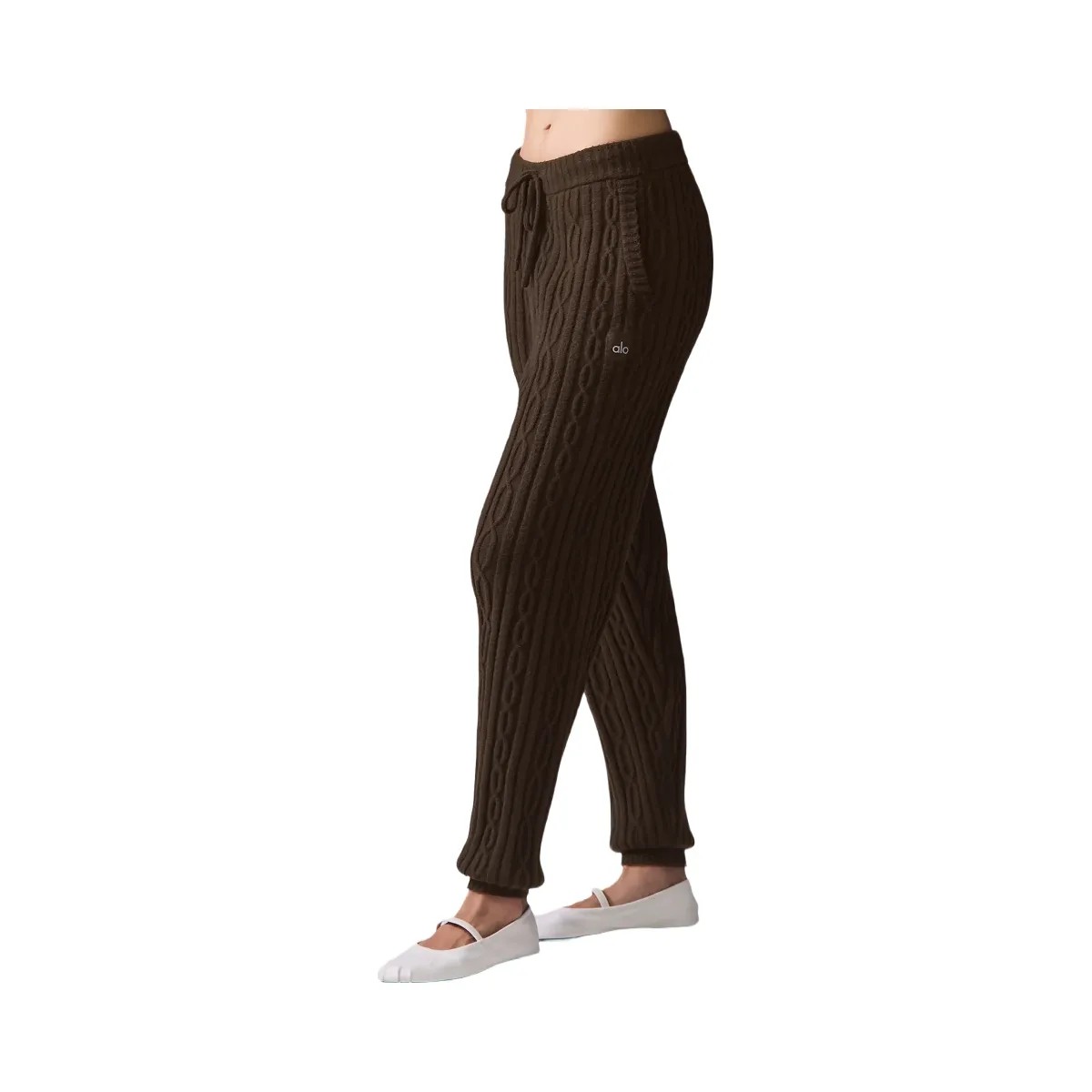 Alo Women's Cable Knit Winter Bliss Pant - Espresso - HypeFly India View 3