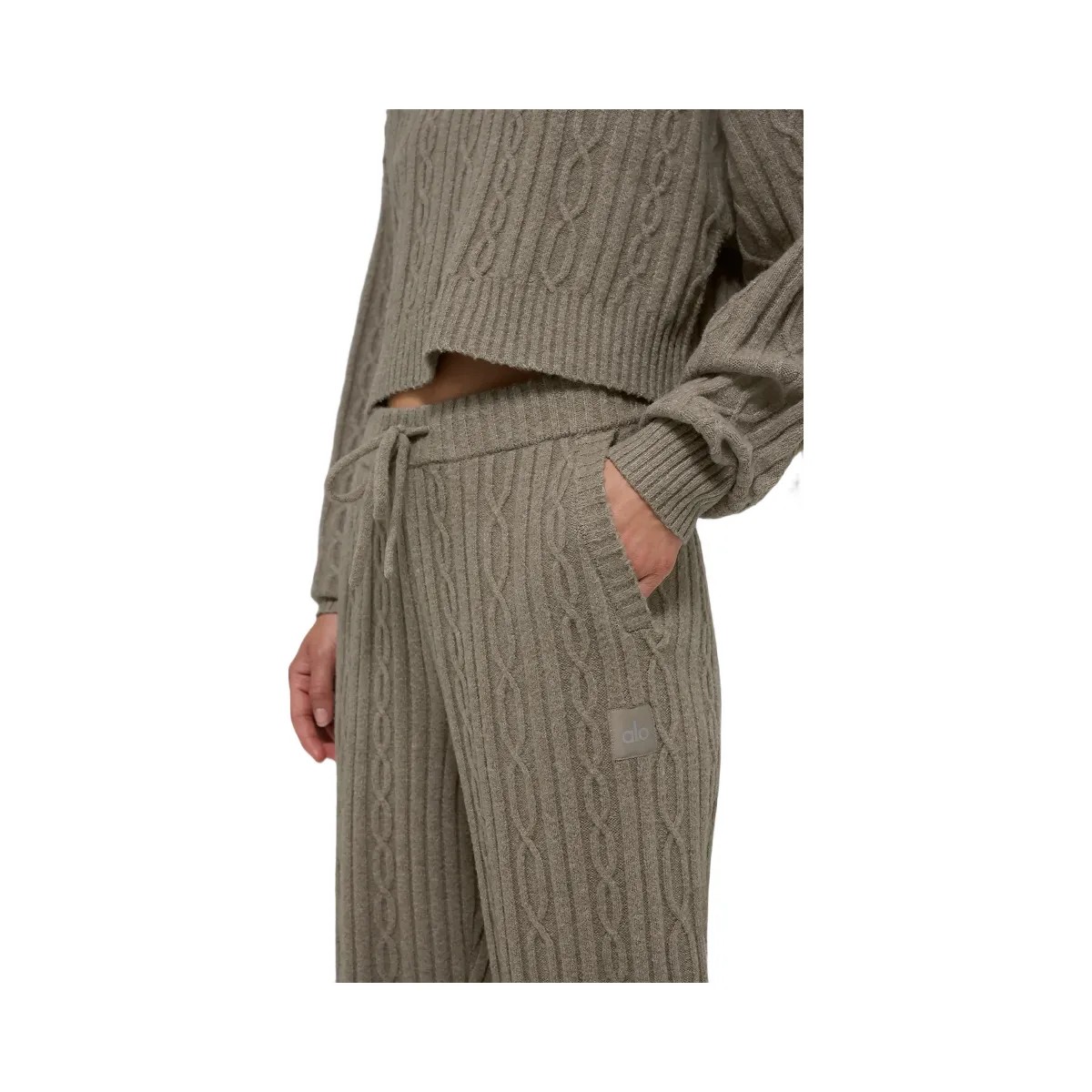 Alo Women's Cable Knit Winter Bliss Pant - Light Cocoa - HypeFly India View 2