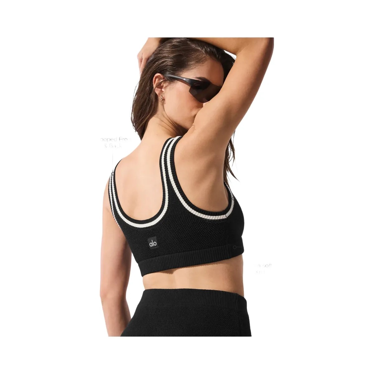 Alo Women's Tennis Club Sweater Knit Bra - Black/Ivory - HypeFly India View 2