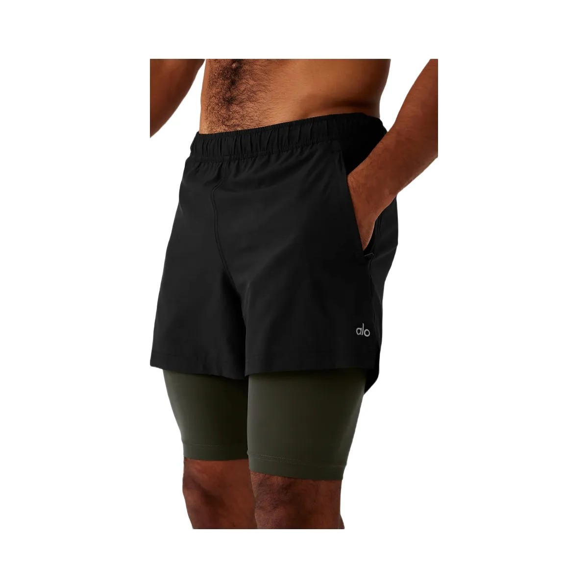 Alo Men's 5" Revival 2-in-1 Short - Black/Stealth Green - HypeFly India View 4