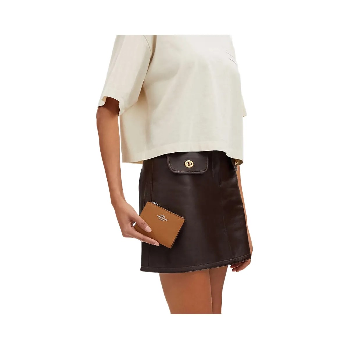 Coach Bifold Wallet Crossgrain Leather-Silver-Light Saddle - HypeFly India View 3