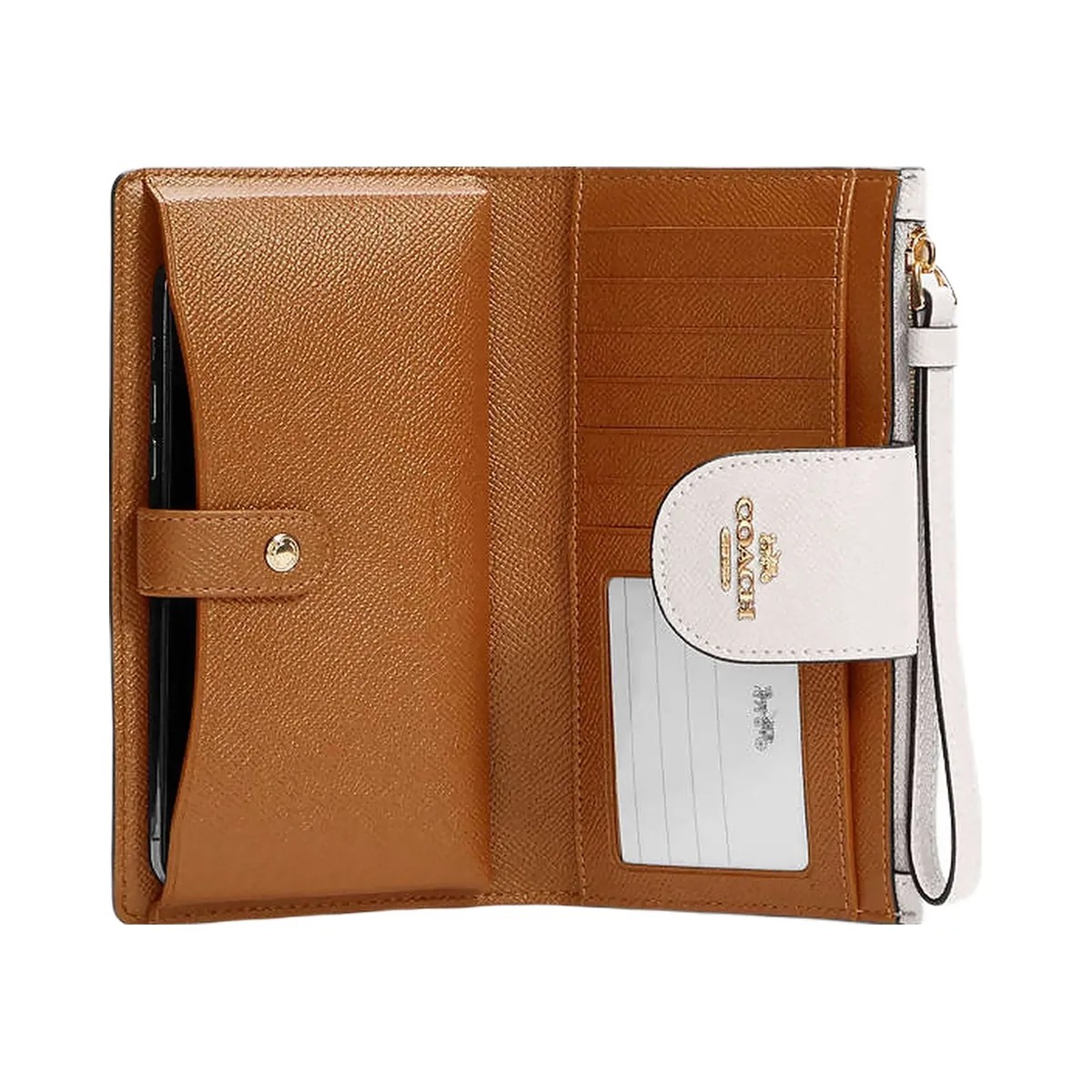 Coach Phone Wallet Crossgrain Leather-Gold-Chalk - HypeFly India View 2