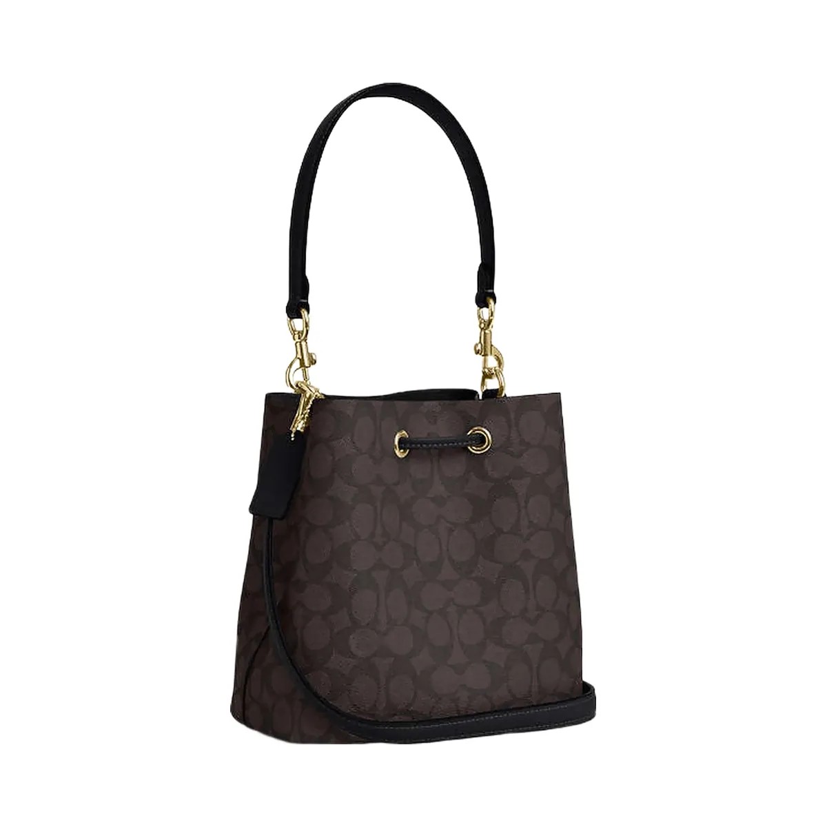 Coach Rowan Bucket Bag In Signature Canvas Signature Canvas-Gold-Walnut-Black - HypeFly India View 3
