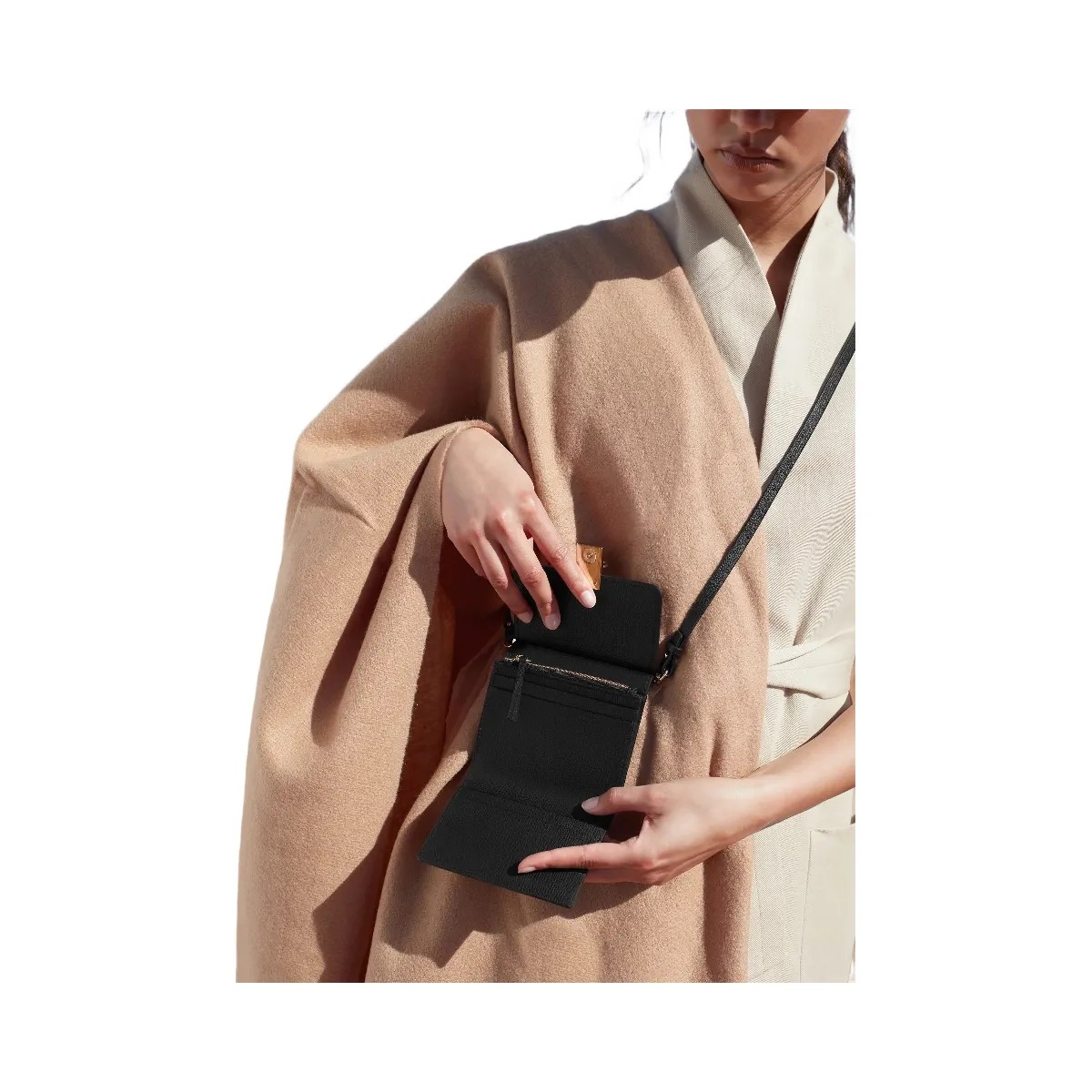 Polene Numero Sept Crossbody Wallet Textured Black - HypeFly India View 4