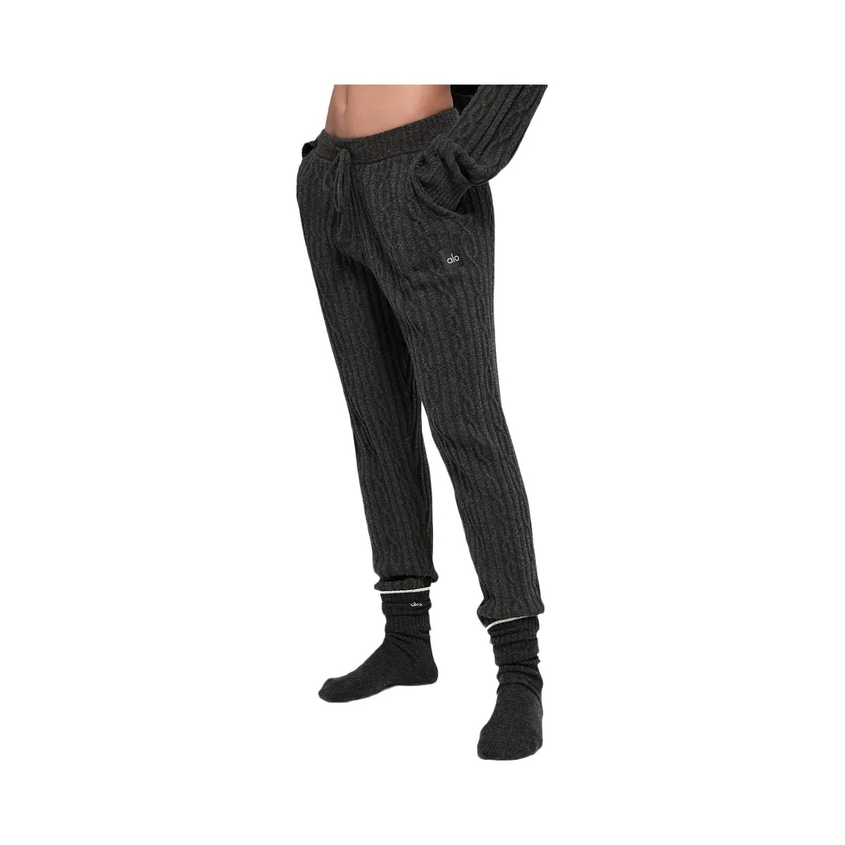 Alo Women's Cable Knit Winter Bliss Pant - Dark Heather Grey - HypeFly India View 2