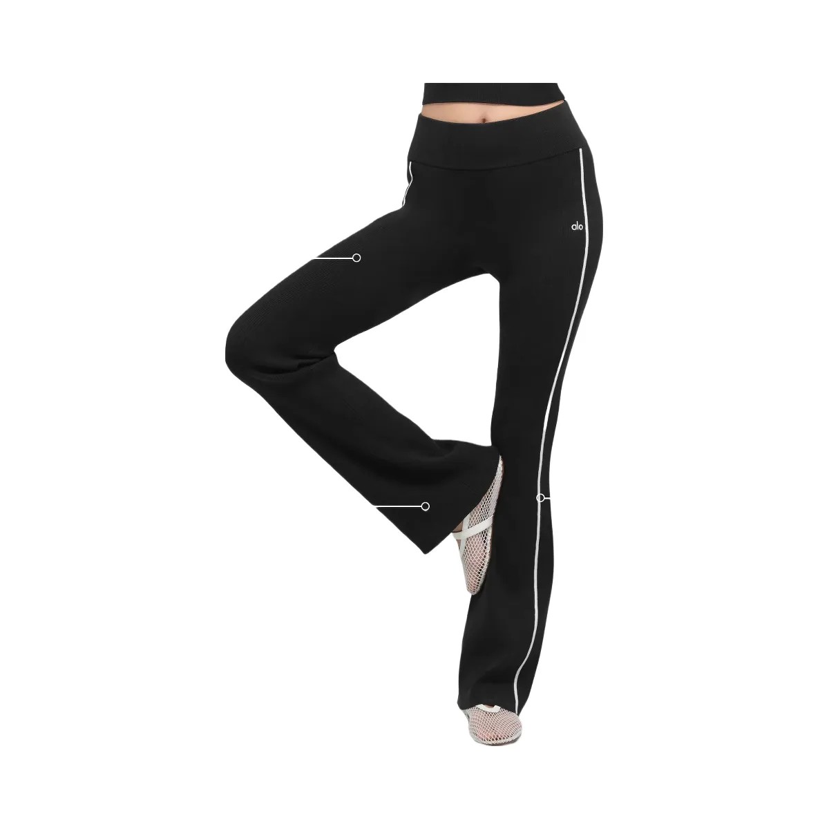 Alo Women's Ribbed Sweater Knit Highline Flare Pant - Black/White - HypeFly India View 1