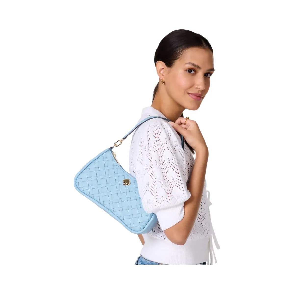 Kate Spade Kayla Woven Leather Small Convertible Shoulder Bag Montauk Blue - HypeFly India View 3