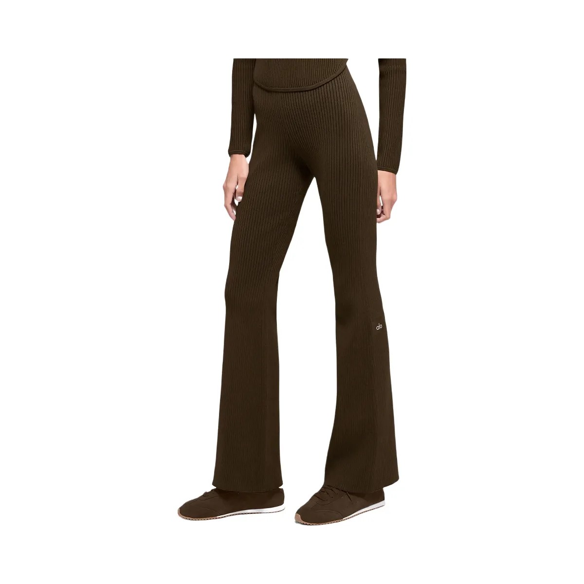 Alo Women's Denim Knit High-Waist Flare Pant - Espresso/Black - HypeFly India View 1