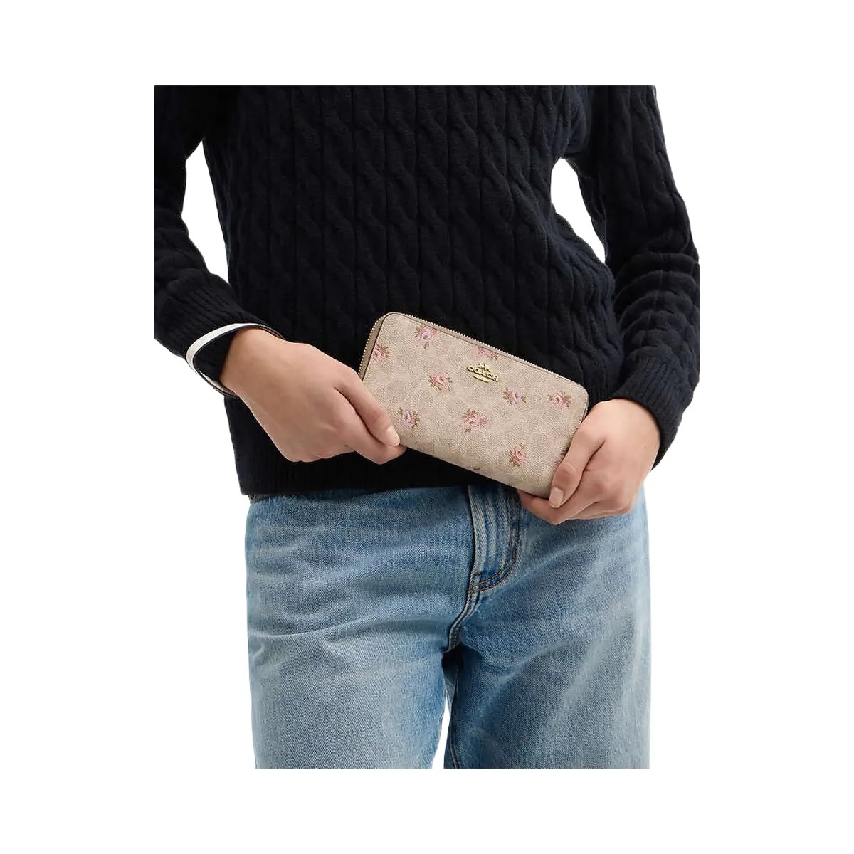 Coach Long Zip Around Wallet In Signature Canvas With Floral Print Gold-Sand Multi - HypeFly India View 3