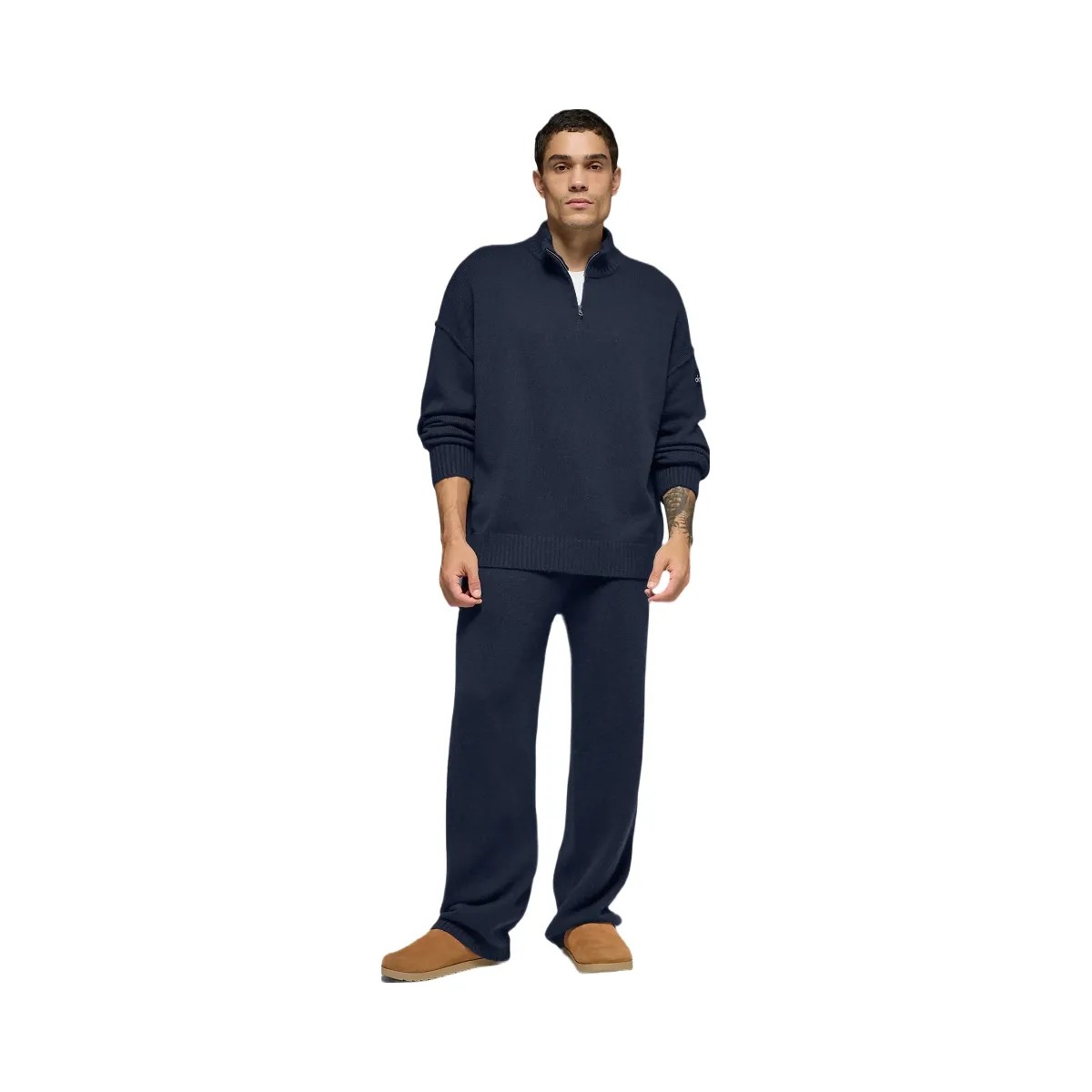Alo Men's Wool Cashmere New Class 1/4 Zip Pullover - Navy - HypeFly India View 5