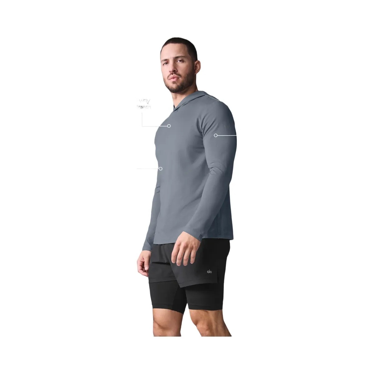 Alo Men's Conquer Reform Long Sleeve With Hood - Steel Grey - HypeFly India View 2
