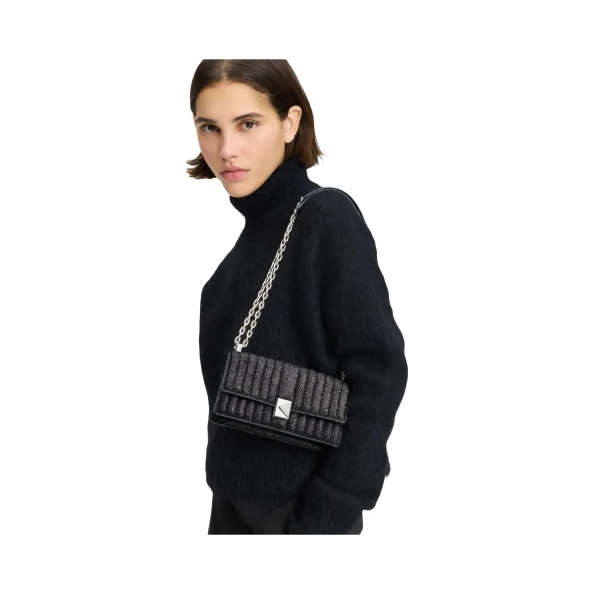 Kate Spade Deco Quilted Glitter Suede Mini Flap Chain Crossbody Navy Multi - HypeFly India View 3