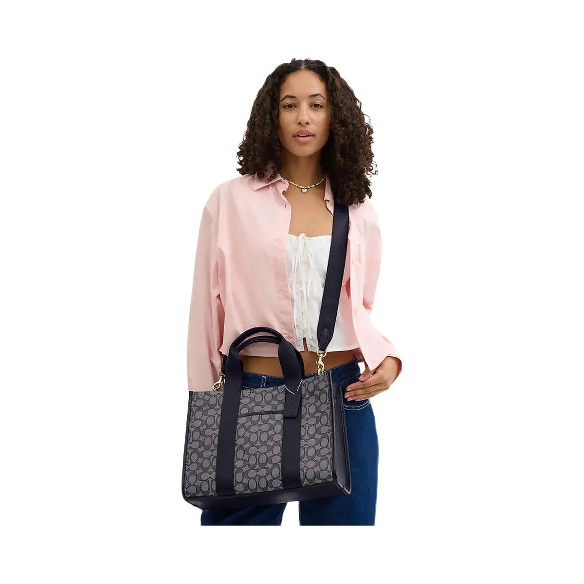 Coach Smith Tote Bag In Signature Jacquard Signature Jacquard-Gold-Navy-Midnight Navy - HypeFly India View 2