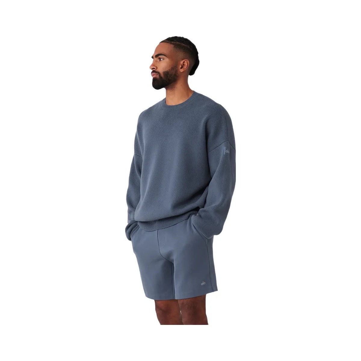 Alo Men's Scholar Crew Neck Sweater - Bluestone - HypeFly India View 2