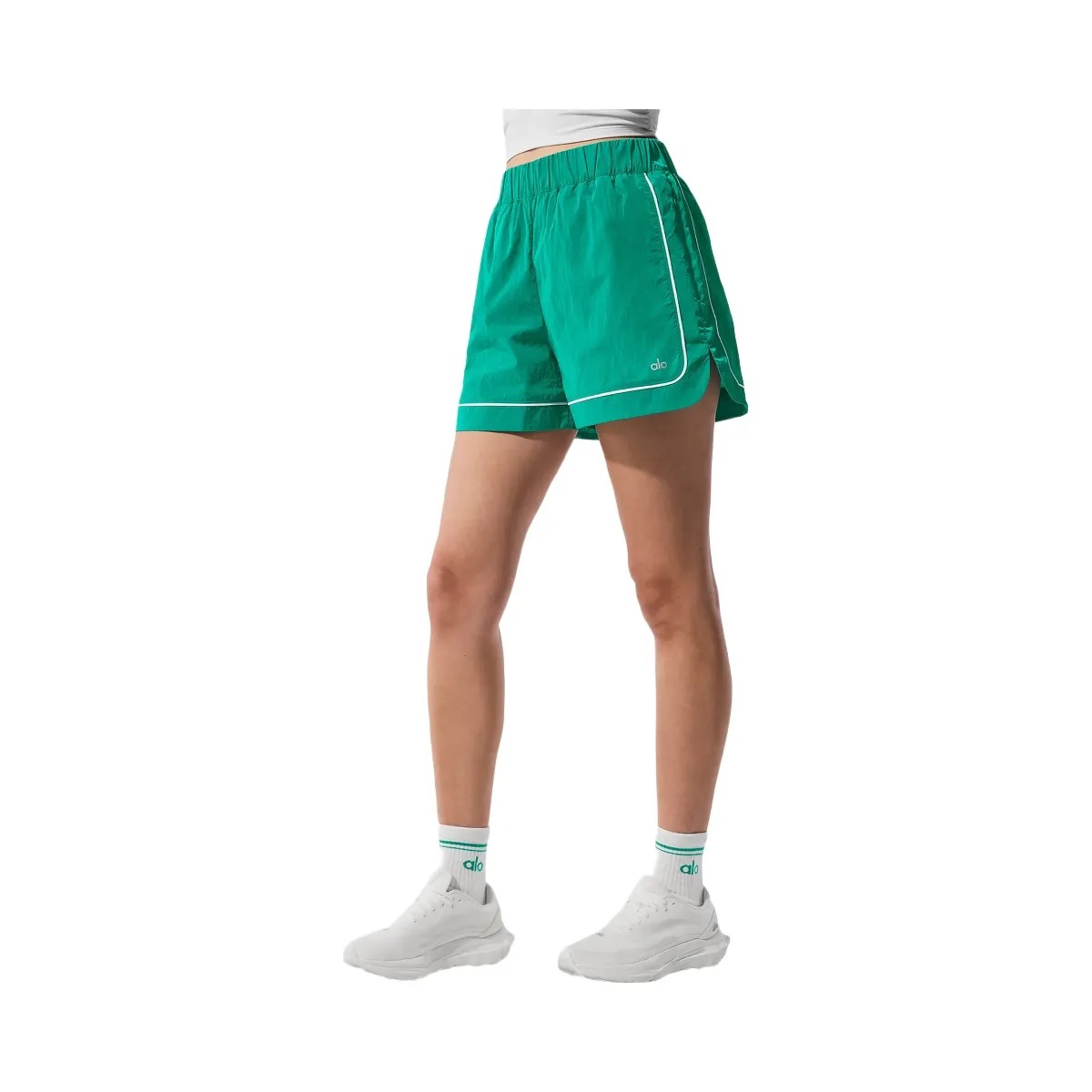 Alo Women's Motivate Track Short - Spruce Green/White - HypeFly India View 1