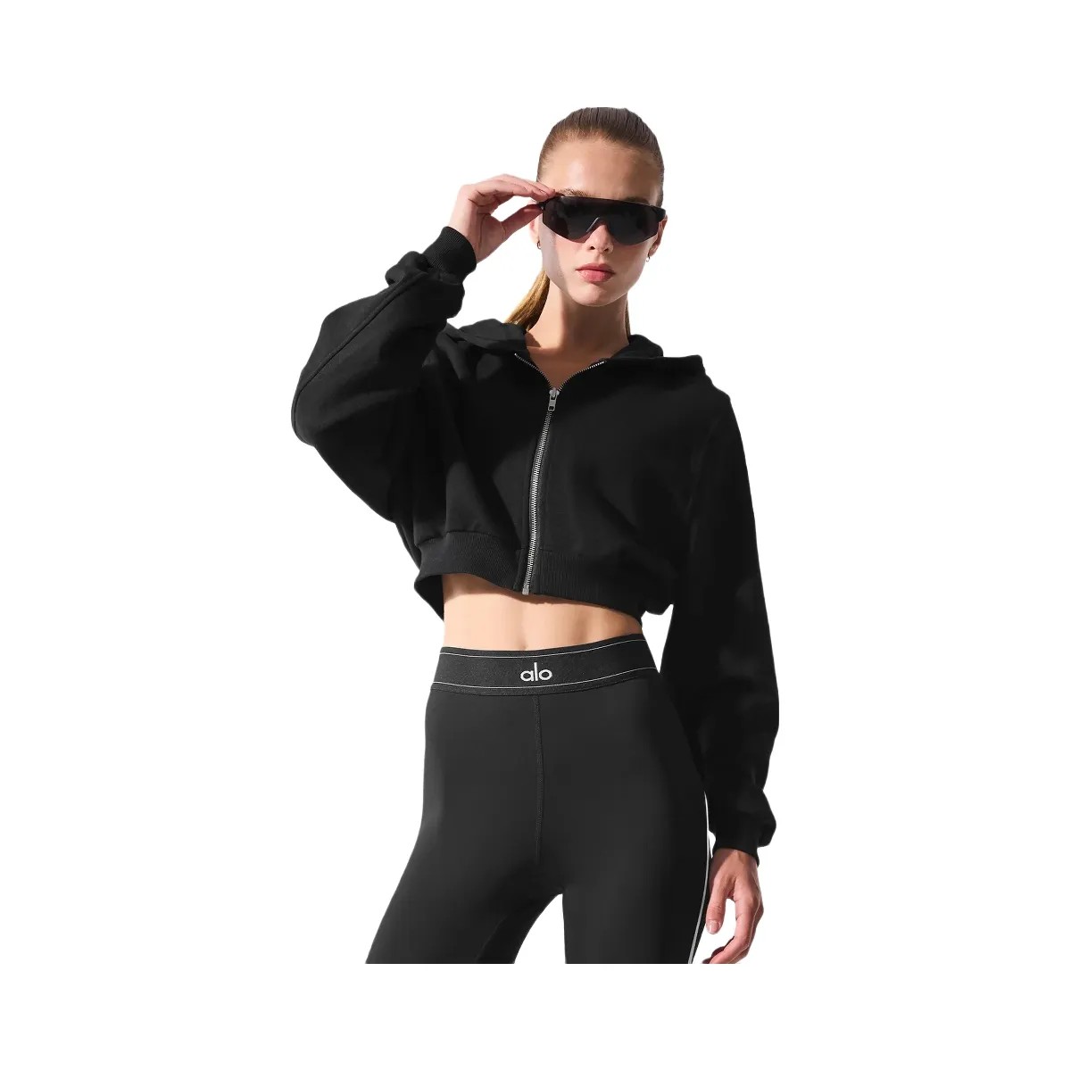 Alo Women's Sweet Escape Zip Up Hoodie - Black - HypeFly India View 4