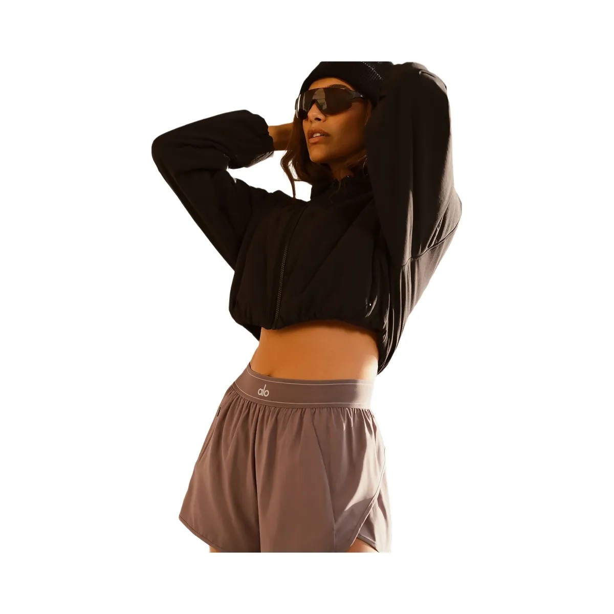 Alo Women's Cropped Mountain Peak Full-Zip Hoodie - Black - HypeFly India View 5