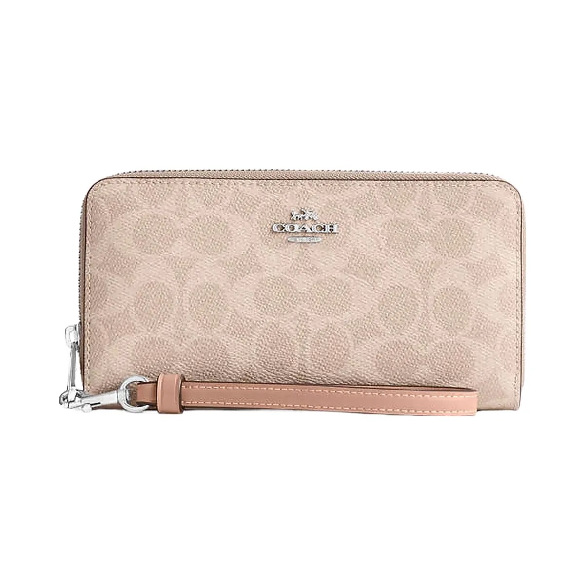 Coach Long Zip Around Wallet In Signature Canvas Signature Canvas-Silver-Sand-Taupe - HypeFly India View 3