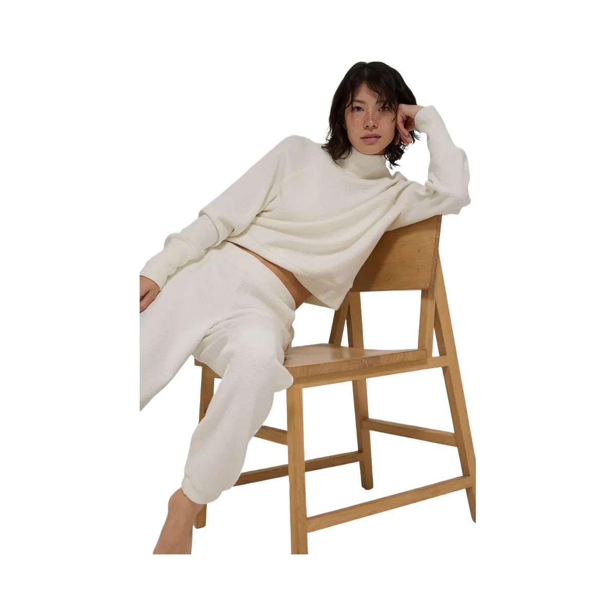 Alo Women's Waffle Weekend Escape Mock Neck Long Sleeve - Ivory - HypeFly India View 4