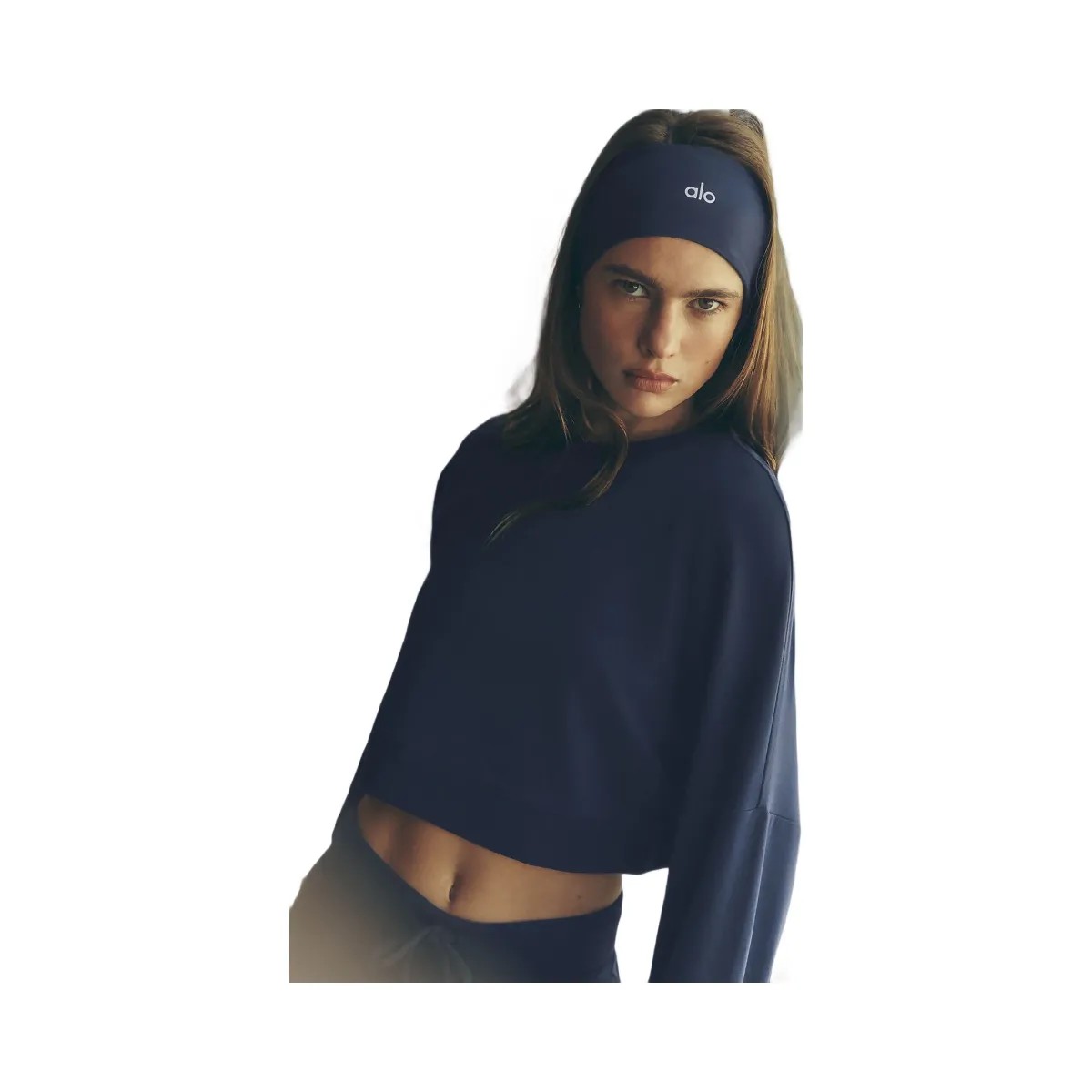 Alo Women's Cropped Sway Crew Neck Pullover - Navy - HypeFly India View 6