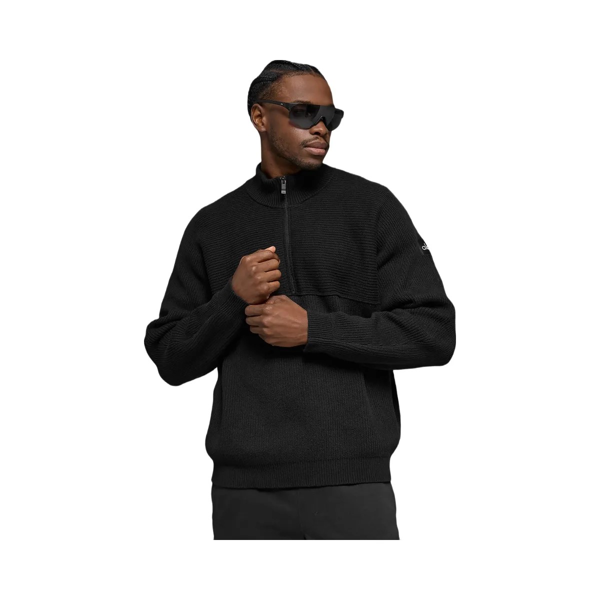 Alo Men's Domain Shift Rib Knit 1/4 Zip Sweater - Black - HypeFly India View 3