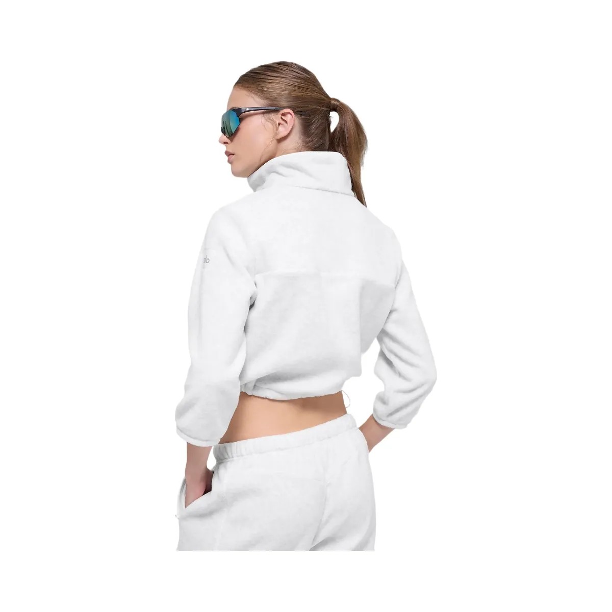 Alo Women's Polar Fleece Retreat Cropped Jacket - White Heather Grey - HypeFly India View 4