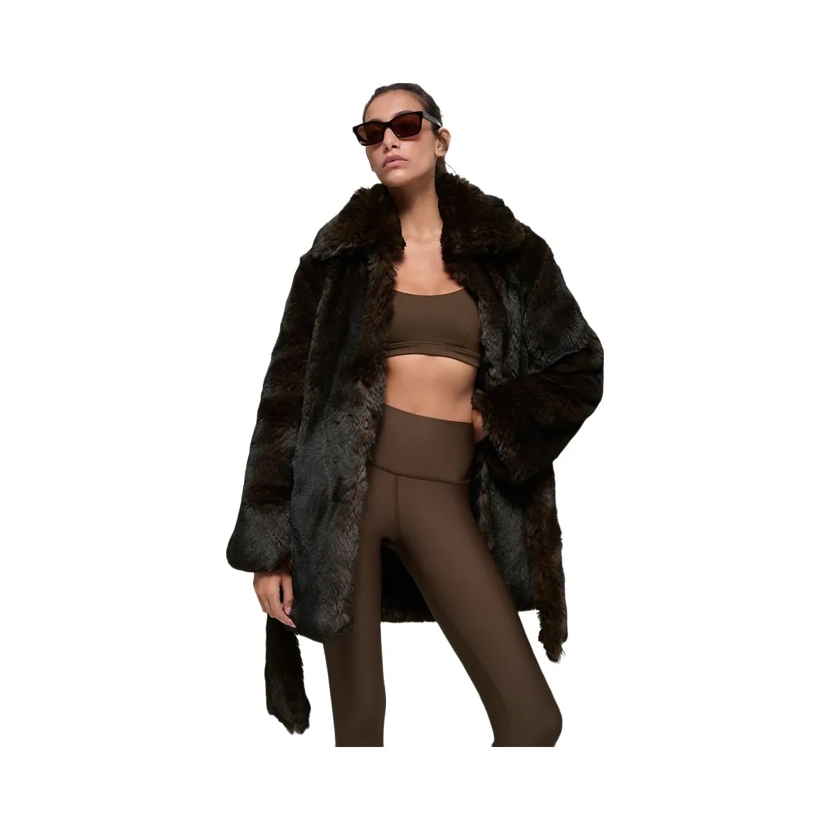 Alo Women's Faux Fur Starstruck Coat - Midnight Brown/Black - HypeFly India View 3