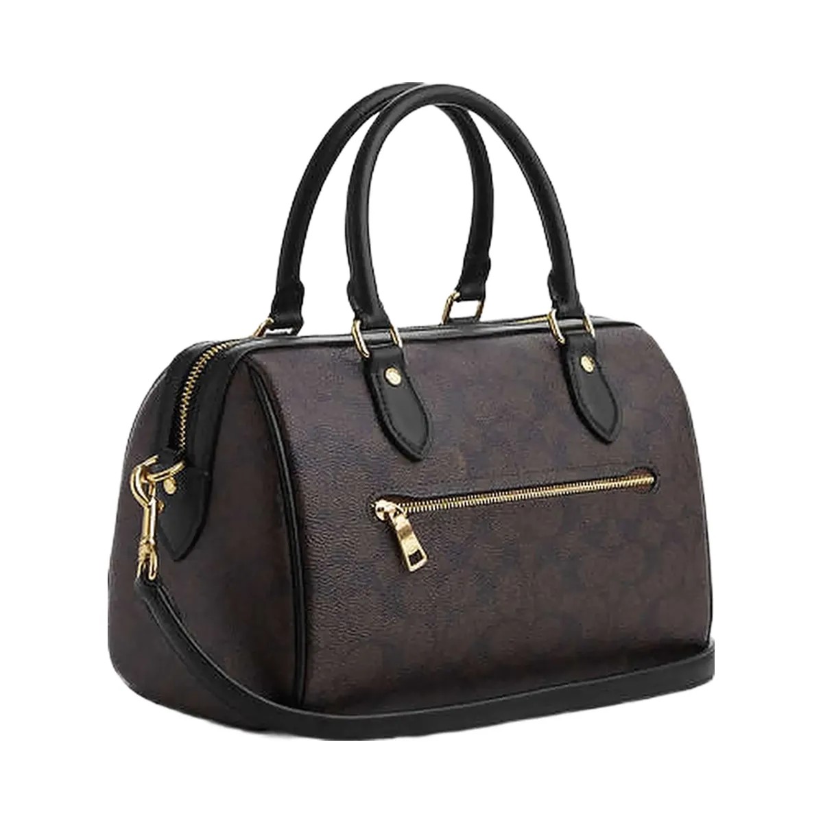 Coach Rowan Satchel Bag In Signature Canvas Signature Canvas-Gold-Walnut-Black - HypeFly India View 4
