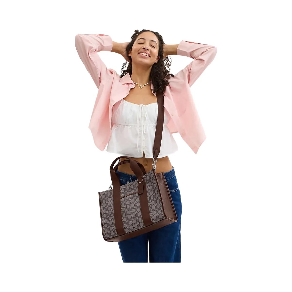 Coach Smith Tote Bag In Signature Jacquard Signature Jacquard-Silver-Oak-Maple - HypeFly India View 2